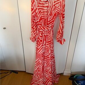 Meghan LA Vibrant Red and White Long Sleeve Dress One Size